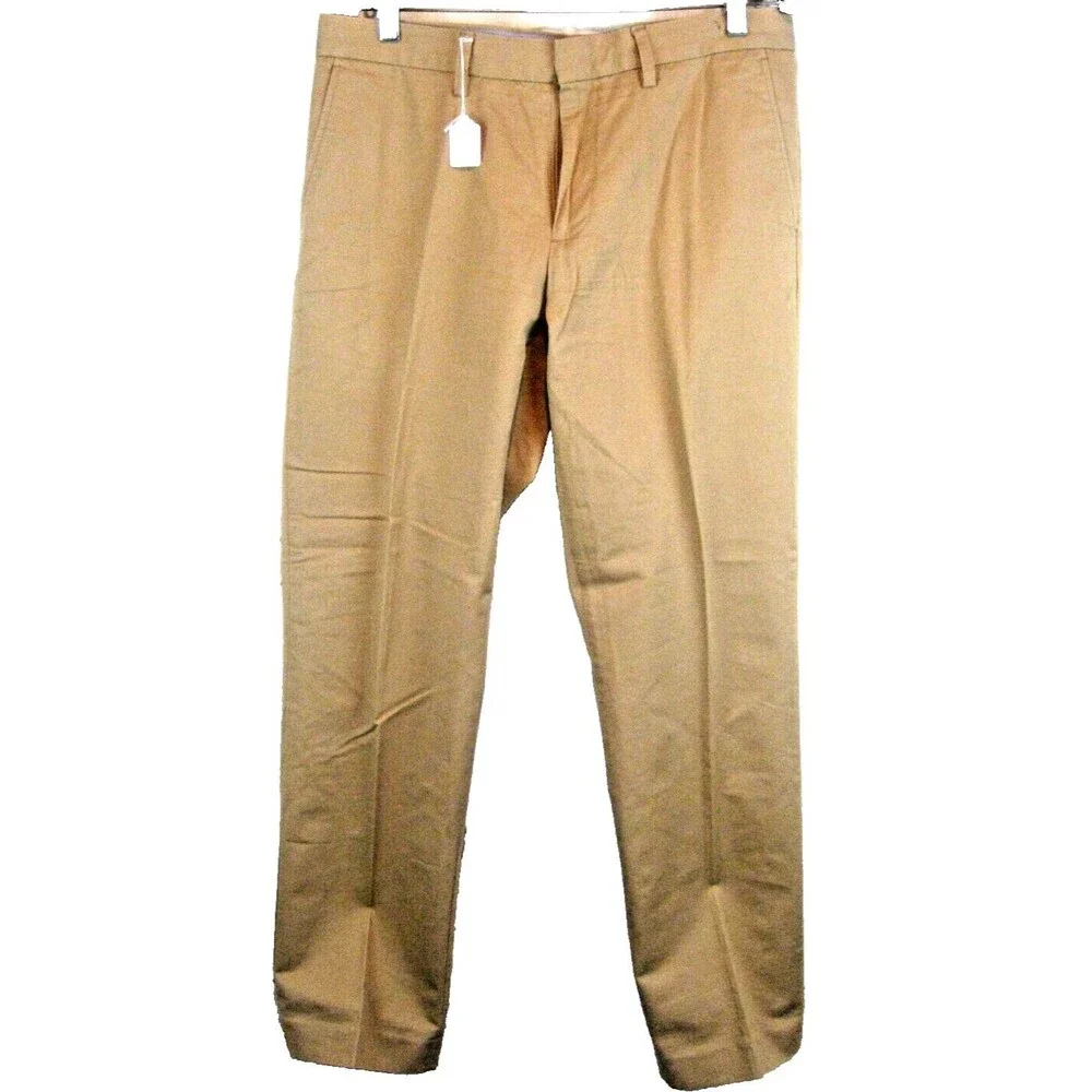 Mens J Crew Khaki Cotton Flat Front Chino Pants sz 33x32